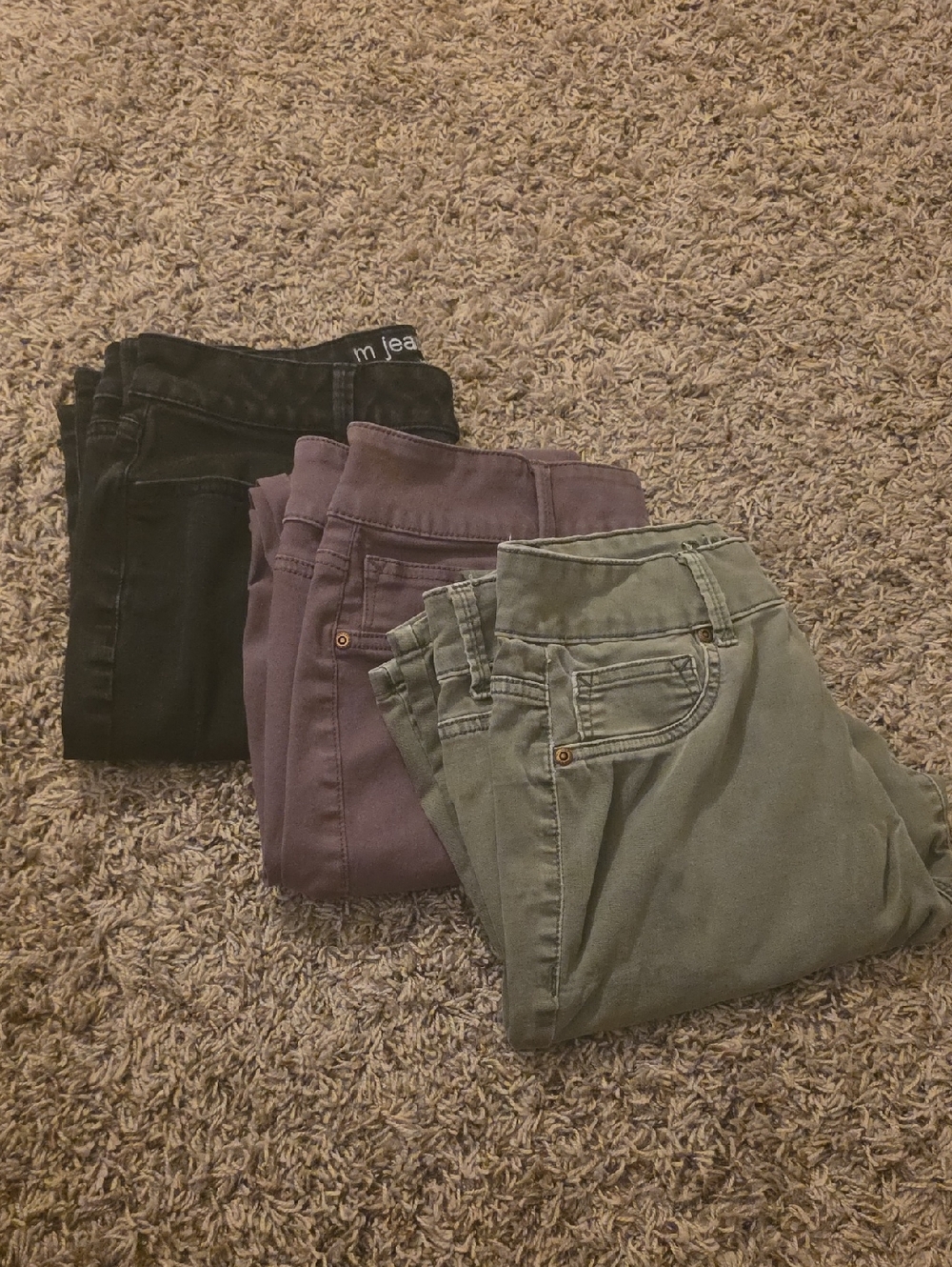 Maurices Lot Of Three: Women’s High-Rise Skinny Jeans - Black, Purple, Olive